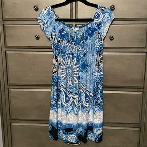 Paisley/floral black, blue, white midi dress